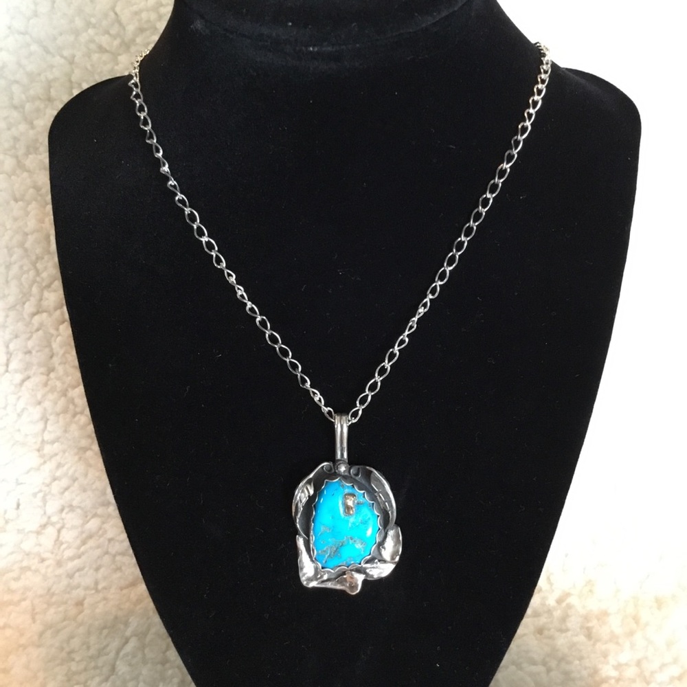 Sterling Silver and Blue Kingman Turquoise Pendant